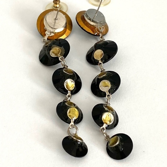Earrings Drops Dangles Black Rivoli Rhinestone Artisan Handmade - Picture 6 of 10